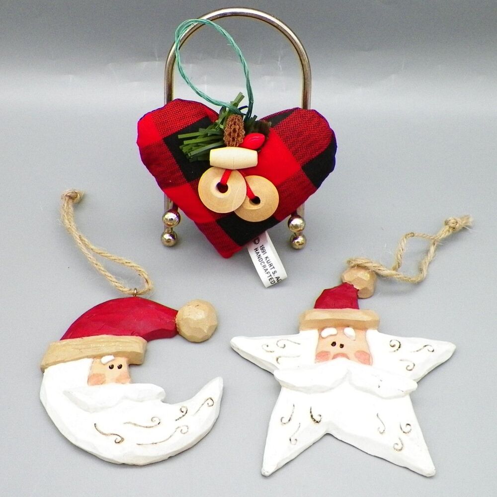 Kurt S Adler Hand-Painted Wooden Folk Art Ornaments & Plaid Plush Heart